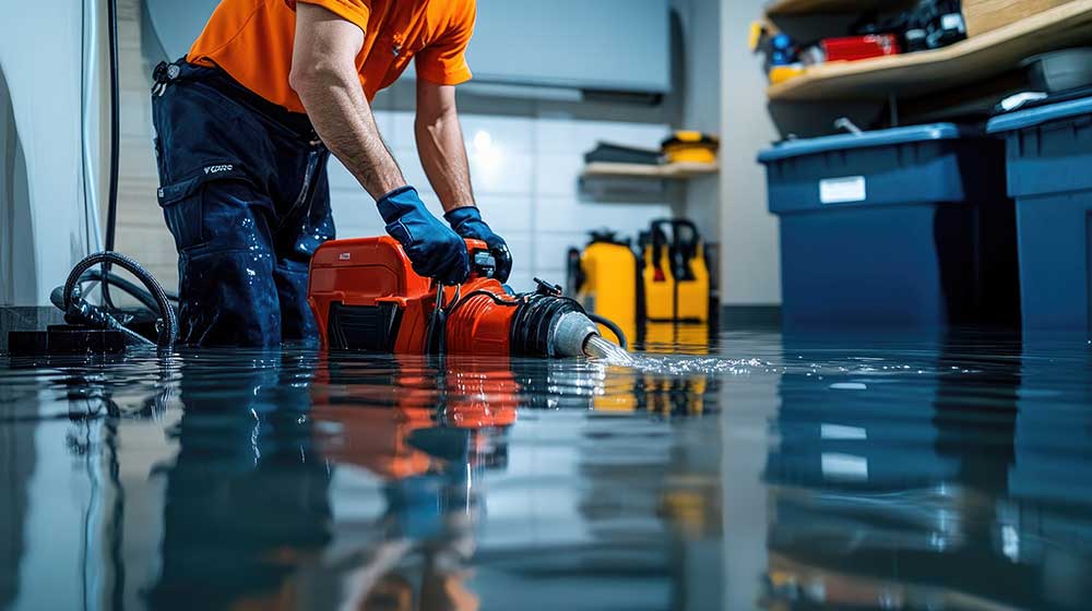 Advanced plumbing pumping water out of flooded basement